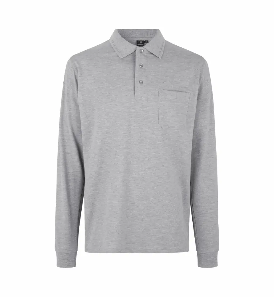 ID Identity PRO Wear pikkade varrukatega polosärk taskuga helehall