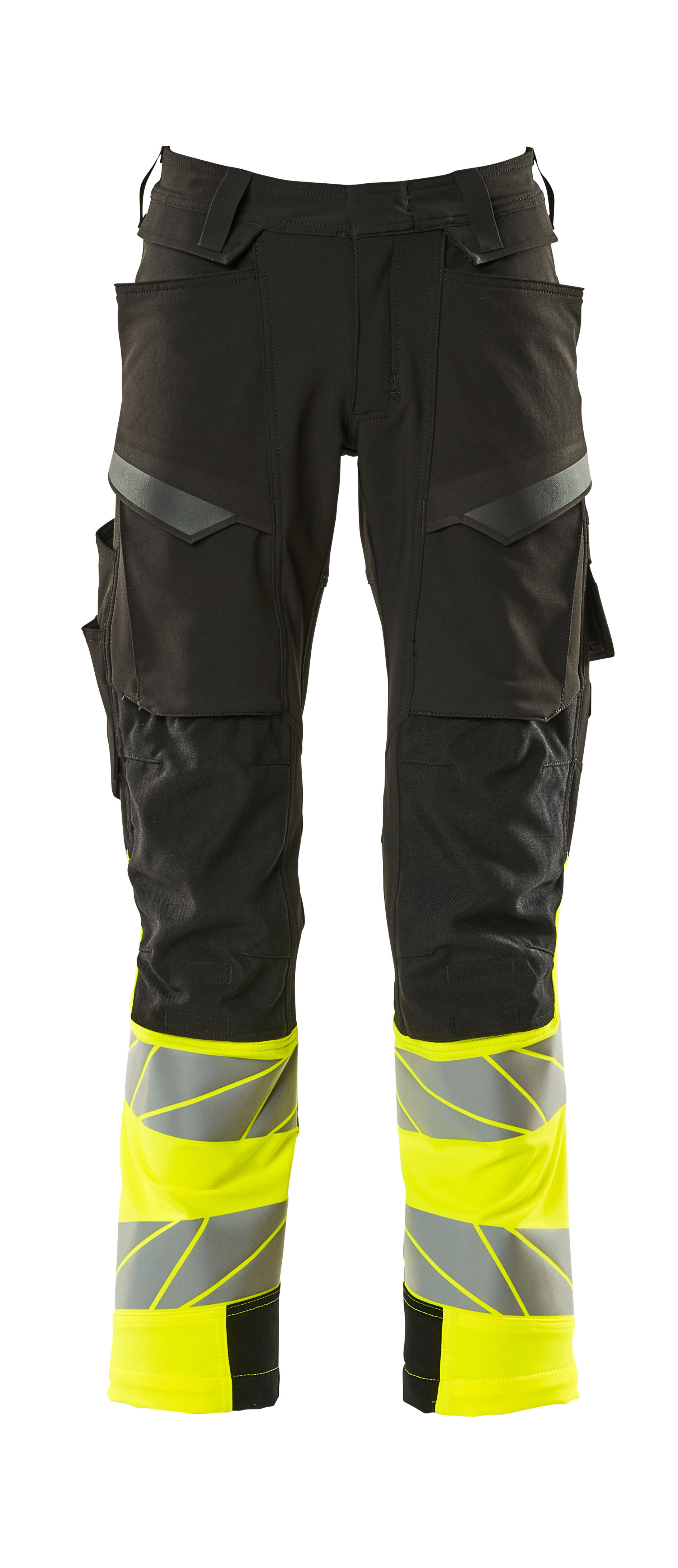 MASCOT® Accelerate safe Ultimate Stretch tööpüksid põlvekaitsmete taskutega Hi-Vis kl.1 must/kollane