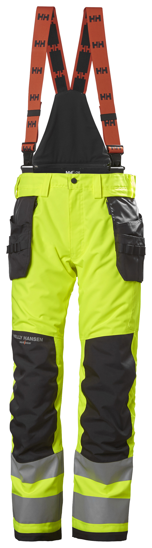 Helly Hansen ALNA 2.0 HI-VIS traksidega talvepüksid ripptaskutega kl.2 kollane/must