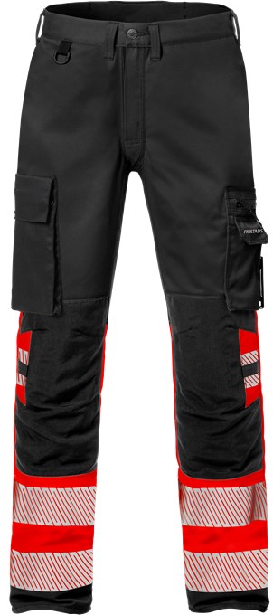 Fristads STIBY 2705 PLU stretšpaneelidega püksid HI-VIS kl.1 must/punane