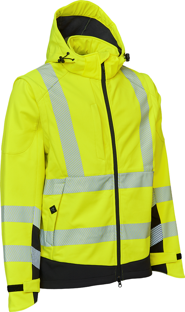 Elka Visible Xtreme HI-VIS softshell eemaldatavate käiste ja kapuutsiga kollane/must