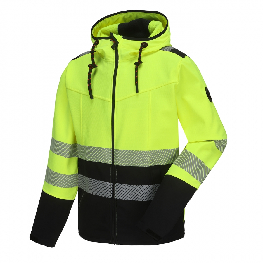 Pesso LEO kapuutsiga veekindel softshell jakk HI-VIS kl2 stretš ripstop, kollane/must