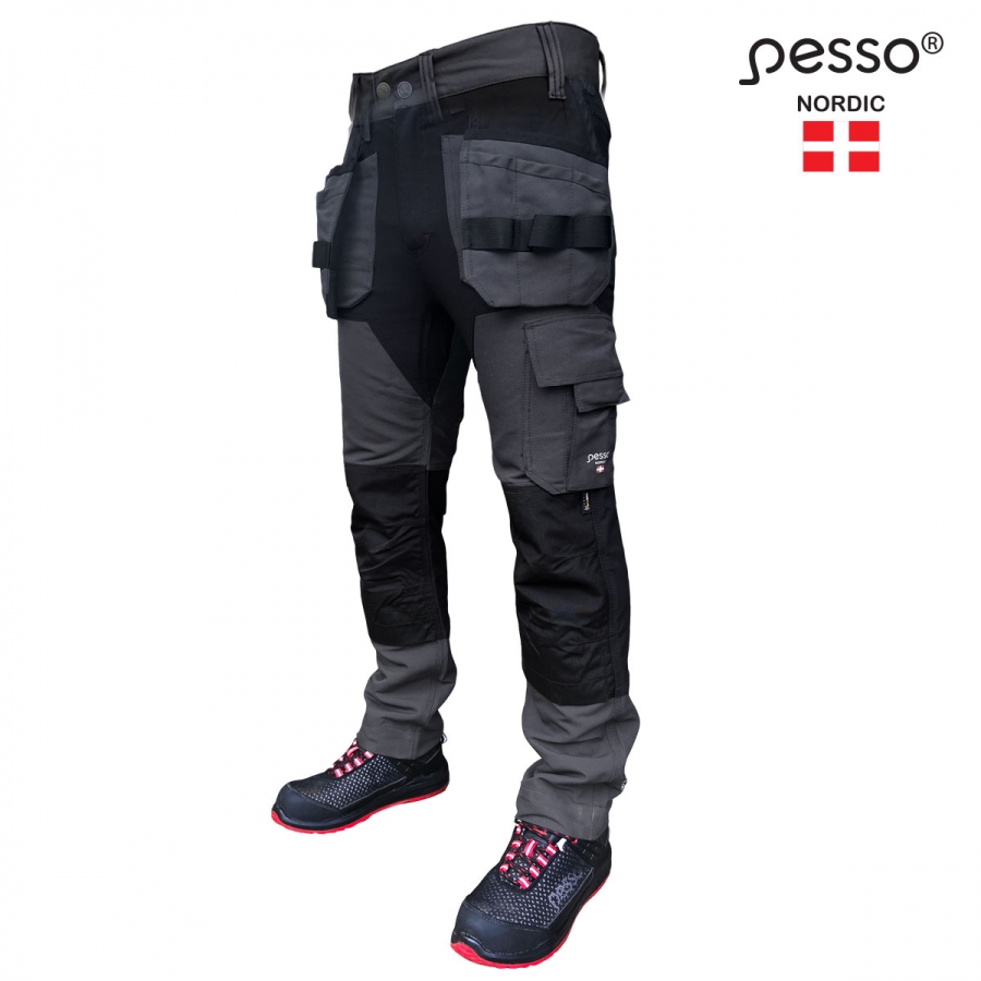 Pesso TITAN stretš tööpüksid ripptaskutega, hall