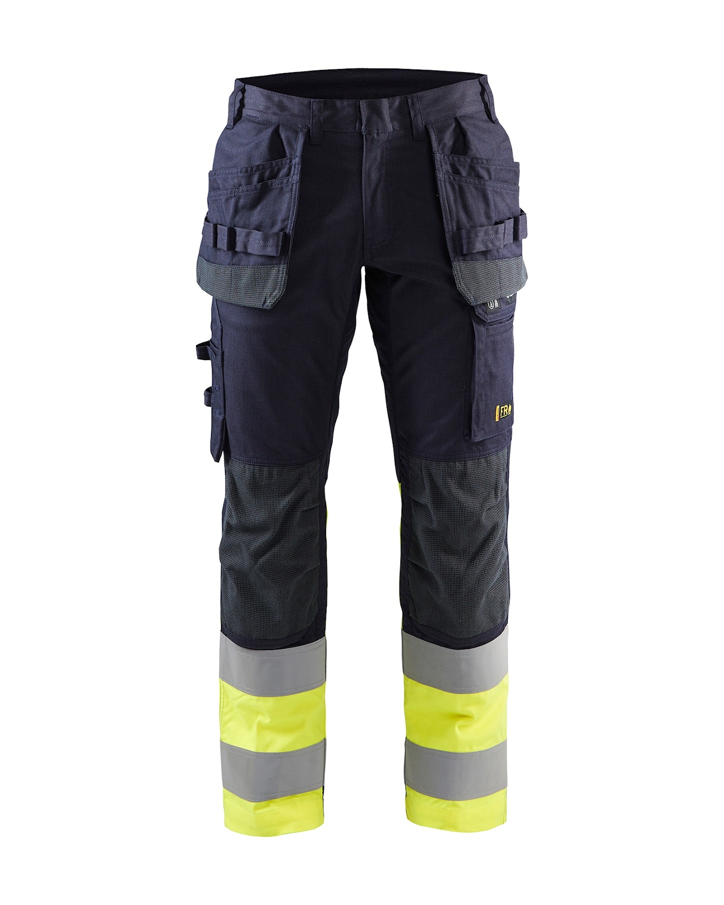 Blakläder Multinorm Inherent loomuliku tulekindlusega ripptaskutega püksid Hi-Vis kl.1 tumesinine/Neoonkollane